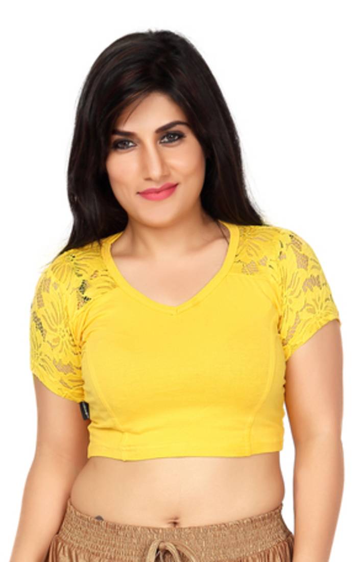 Yellow cotton hosiery stretchable fabric plain readymade blouse