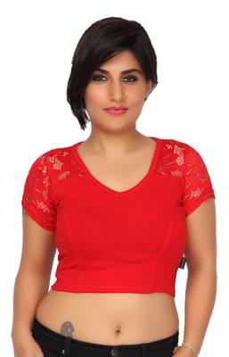 Red cotton hosiery stretchable fabric plain readymade blouse 1