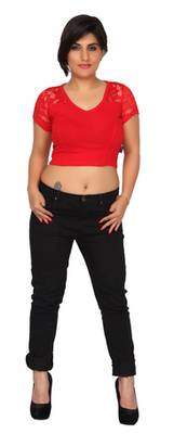Red cotton hosiery stretchable fabric plain readymade blouse 2
