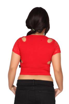 Red cotton hosiery stretchable fabric plain readymade blouse 3