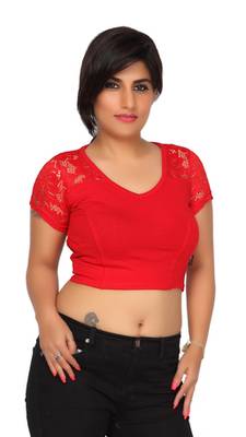 Red cotton hosiery stretchable fabric plain readymade blouse 4