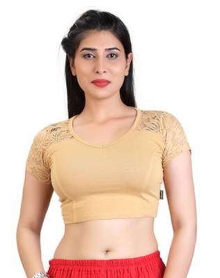 Beige cotton hosiery stretchable fabric plain readymade blouse 1
