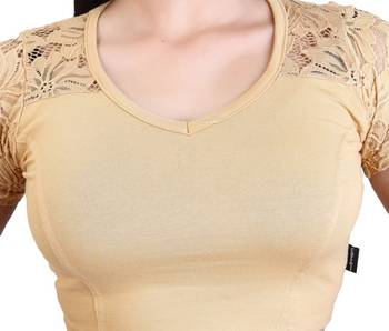 Beige cotton hosiery stretchable fabric plain readymade blouse 4