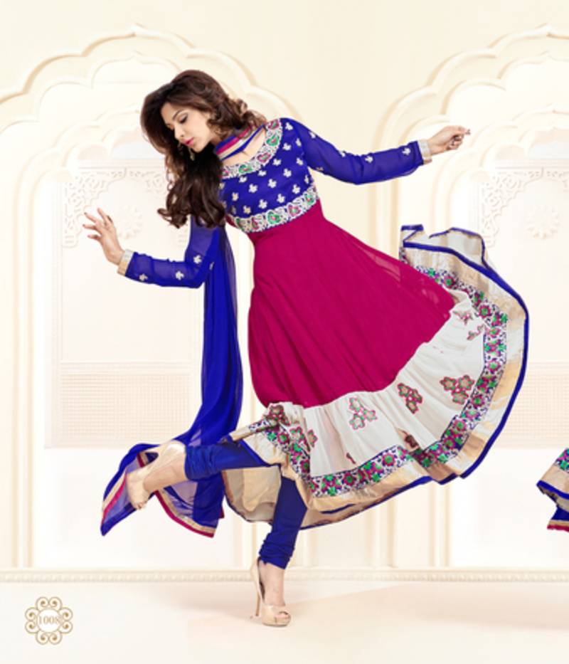 Alluring Blue and Magenta Anarkali Salwar Suit Sourbh Sarees