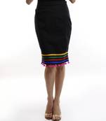 Women's Designer Black Short Skirt With Colored Lines In The Bottom