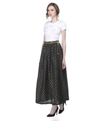 Women's Designer Black Gathered Block Printed Skirt 2