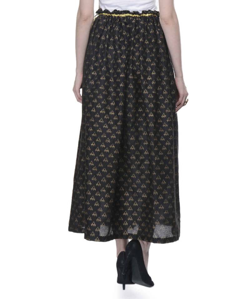 Women's Designer Black Gathered Block Printed Skirt