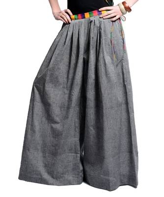 Women's Designer Grey Chambrey Palazzo With Multiolored Belt 1