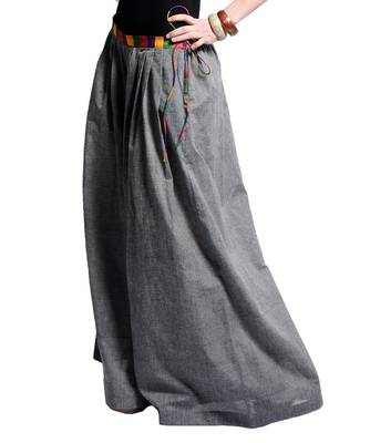 Women's Designer Grey Chambrey Palazzo With Multiolored Belt 3