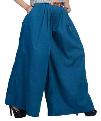 Women's Designer Blue Palazzo With Multi Colored Waist 1