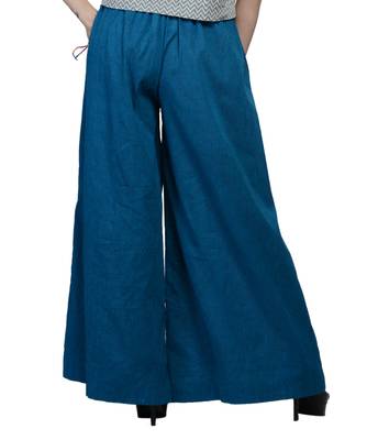 Women's Designer Blue Palazzo With Multi Colored Waist 2