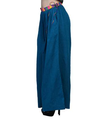 Women's Designer Blue Palazzo With Multi Colored Waist 3