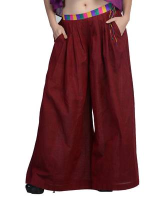Women's Designer Maroon Palazzo With Multi Colored Waist 1