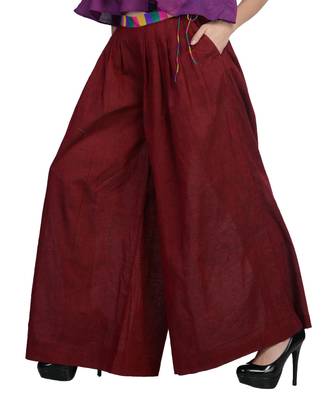 Women's Designer Maroon Palazzo With Multi Colored Waist 3