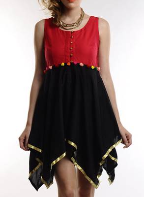 Women's Designer Red And Black Top With A-Symmetric Hem 1