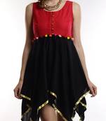 Women's Designer Red And Black Top With A-Symmetric Hem