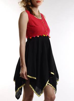 Women's Designer Red And Black Top With A-Symmetric Hem 3