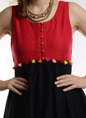Women's Designer Red And Black Top With A-Symmetric Hem 4