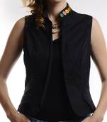 Women's Designer Black Lycra Top With Mirror Work On The Collar