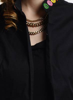 Women's Designer Black Lycra Top With Mirror Work On The Collar 4