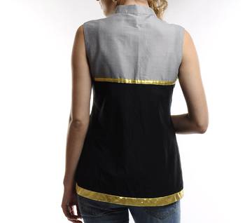 Women's Designer Grey And Black Chanderi Top With Golden Patti On The Waist 2