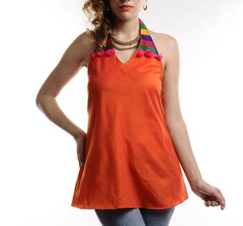 Women's Designer Multy Color Halter Strap Top With Orange Body 1