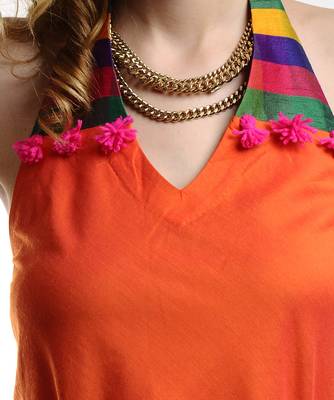 Women's Designer Multy Color Halter Strap Top With Orange Body 4