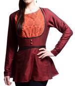 Women's Designer Wine Top With A Printed Yoke