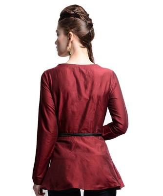 Women's Designer Wine Top With A Printed Yoke 2