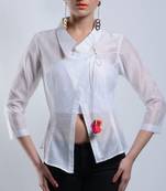 Women's Designer Asymmetrical White Chanderi Top