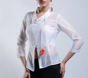 Women's Designer Asymmetrical White Chanderi Top 3