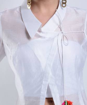 Women's Designer Asymmetrical White Chanderi Top 4