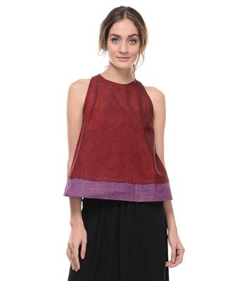 Women's Designer Maroon Mangalgiri Top With Purple Printed Border 1