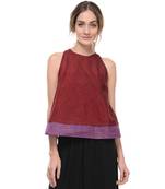 Women's Designer Maroon Mangalgiri Top With Purple Printed Border