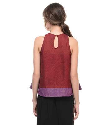 Women's Designer Maroon Mangalgiri Top With Purple Printed Border 2