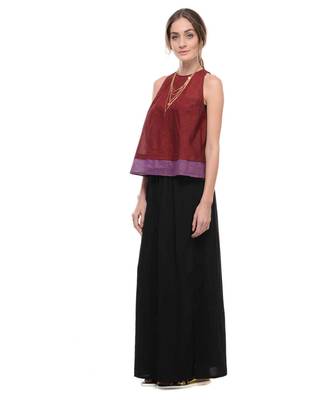Women's Designer Maroon Mangalgiri Top With Purple Printed Border 3