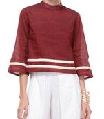 Women's Designer Maroon Top With White Stripes