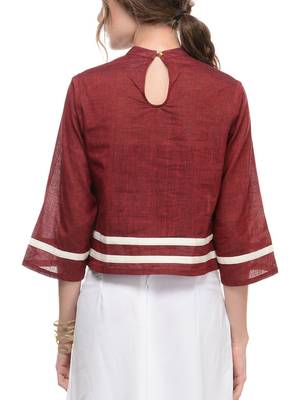 Women's Designer Maroon Top With White Stripes 2