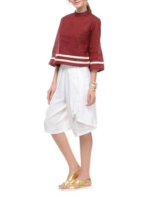 Women's Designer Maroon Top With White Stripes 3