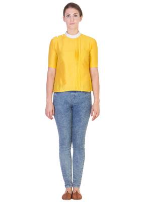 Women's Designer Yellow Solid Color Top With White Details 1