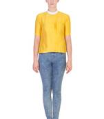 Women's Designer Yellow Solid Color Top With White Details
