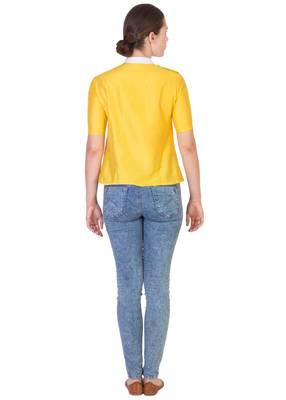 Women's Designer Yellow Solid Color Top With White Details 2