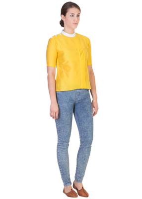 Women's Designer Yellow Solid Color Top With White Details 3