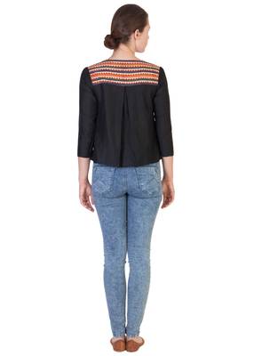 Women's Designer Black Cotton Top With Multi Colored Detialing 2