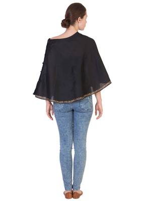 Women's Designer Black Block Printed  Cape 2