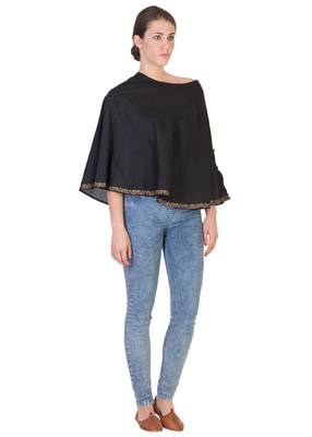 Women's Designer Black Block Printed  Cape 3
