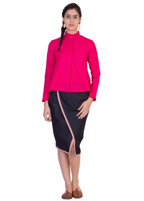 Women's Designer Pink Aline Top With Pleats On The Collar And Cuff 1