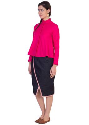 Women's Designer Pink Aline Top With Pleats On The Collar And Cuff 3