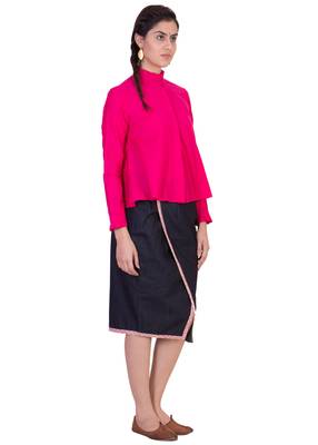 Women's Designer Pink Aline Top With Pleats On The Collar And Cuff 4