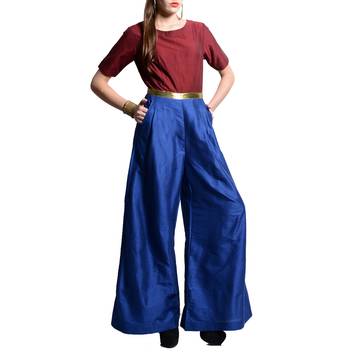 Women's Designer Maroon And Blue Jumper With Gold Belt 1